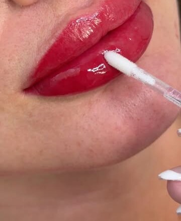 Lip blush right after the appointment, with gloss